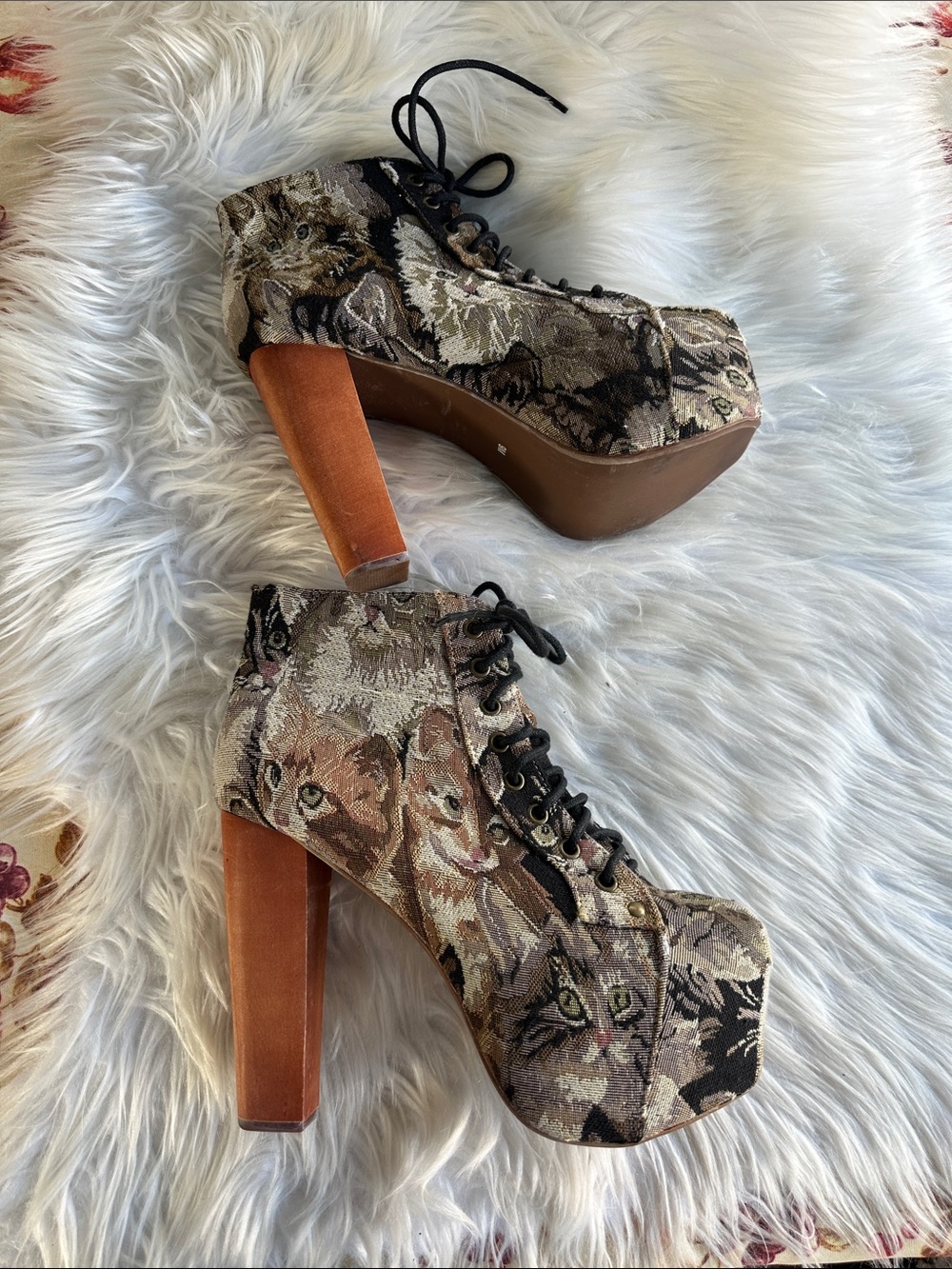 Jeffrey Campbell Lita Cat Tapestry Platform Heels/ Boots - Picture 9 of 14